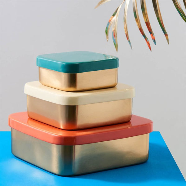 Set of Gold Boxes with Coloured Lids