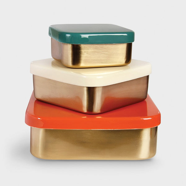 Set of Gold Boxes with Coloured Lids