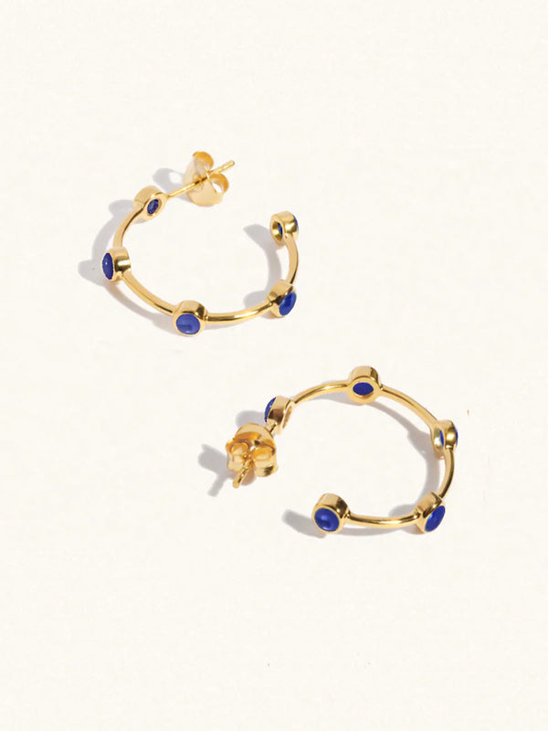 Gemstone Studded Hoop Earrings | Lapis Lazuli
