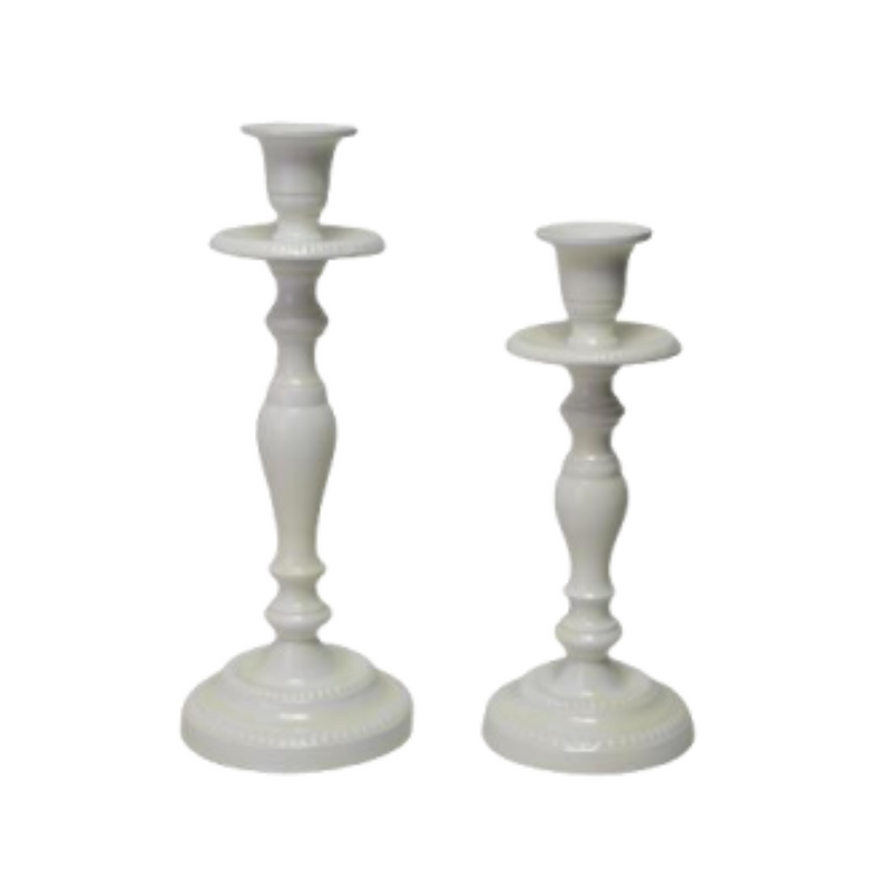 Metal Candlestick Beaded | Ivory