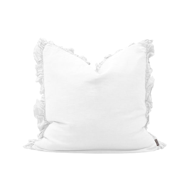 Large Ruffle Linen Cushion | White
